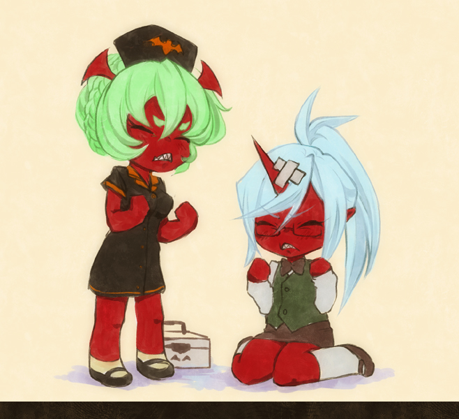 alternate_hairstyle, angry, bandages, blue_hair, chibi, child, clenched_fist, clenched_teeth