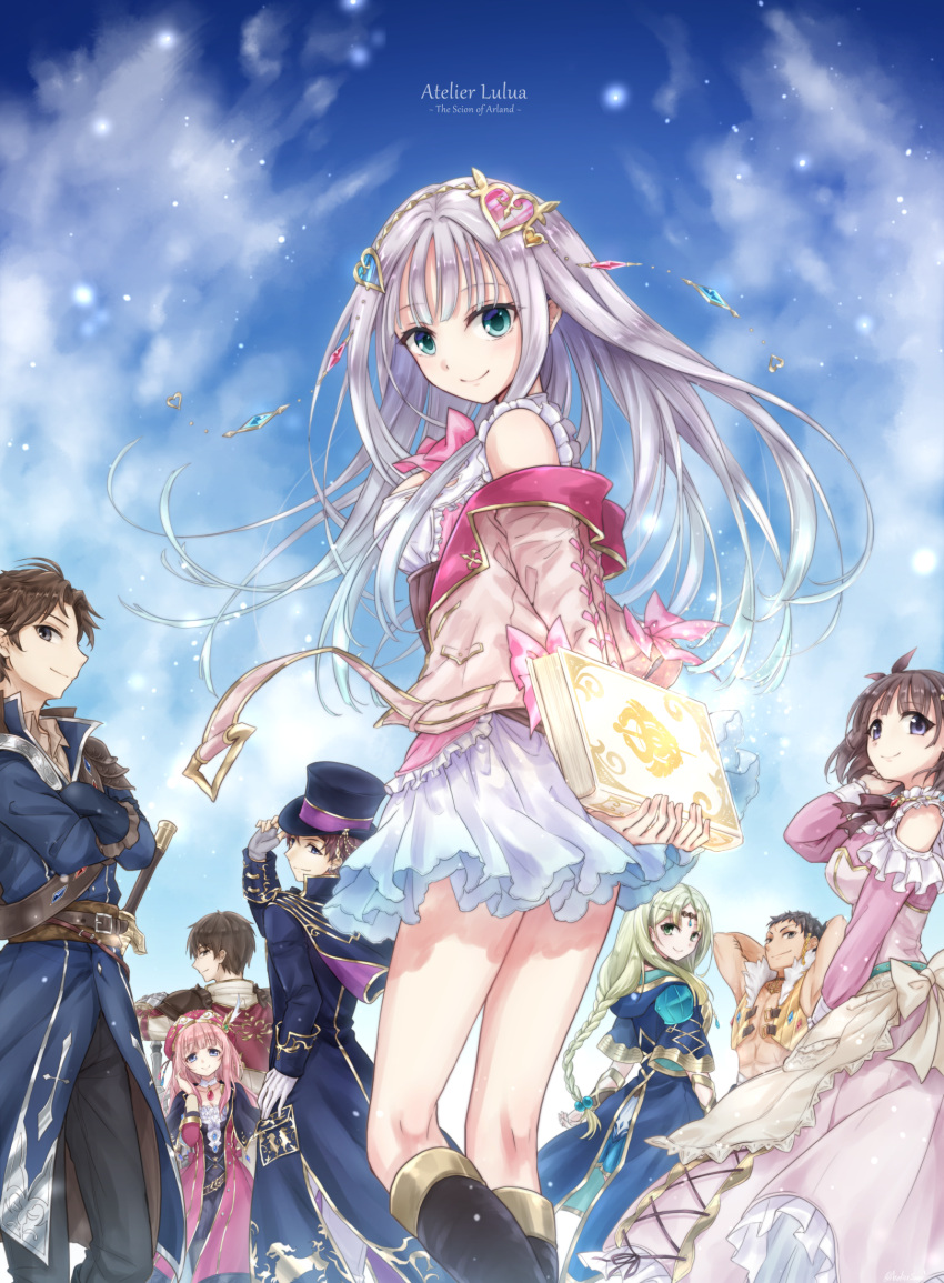 4boys, 4girls, atelier_(series), atelier_lulua, black_footwear, black_hair, black_hat, blonde_hair