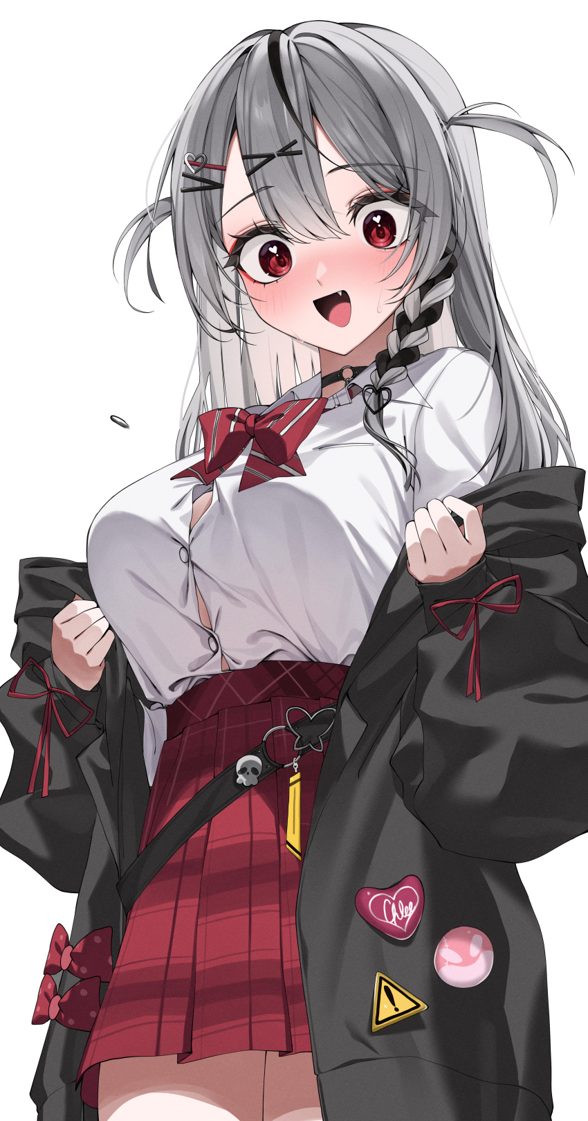 1girl, :d, absurdres, belt, black_belt, black_hair, black_jacket, blush
