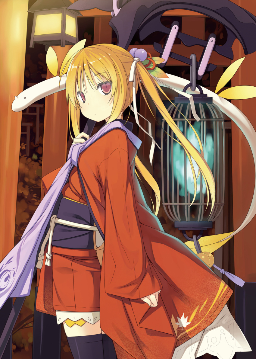 black_legwear, black_thighhighs, blonde_hair, cage, cape, creature, expressionless, flat_chest