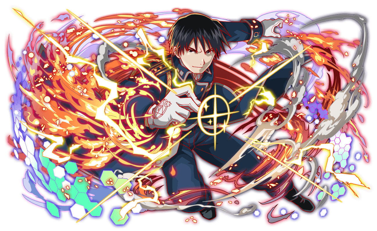 1boy, aiguillette, amestris_military_uniform, anime_coloring, arm_behind_back, artist_request, black_eyes, black_footwear, black_hair, blue_collar, blue_jacket, blue_pants, blue_sleeve_cuffs, boots, buttons, closed_mouth, collar, collared_coat, collared_jacket, crash_fever, electricity, fire, full_body, fullmetal_alchemist, game_cg, gloves, hexagon, honeycomb_(pattern), jacket, knee_boots, leather, leather_boots, light_particles, looking_to_the_side, looking_up, magic_circle, male_focus, military_jacket, military_uniform, number_print, numbered, official_art, outline, pants, plain_epaulettes, print_gloves, print_sleeve_cuffs, red_outline, roy_mustang, silver_trim, simple_background, sleeve_cuffs, smirk, solo, square, square_print, tachi-e, third-party_source, transparent_background, tsurime, uniform, upturned_eyes, v-shaped_eyebrows, waist_cape, white_gloves, wing_collar