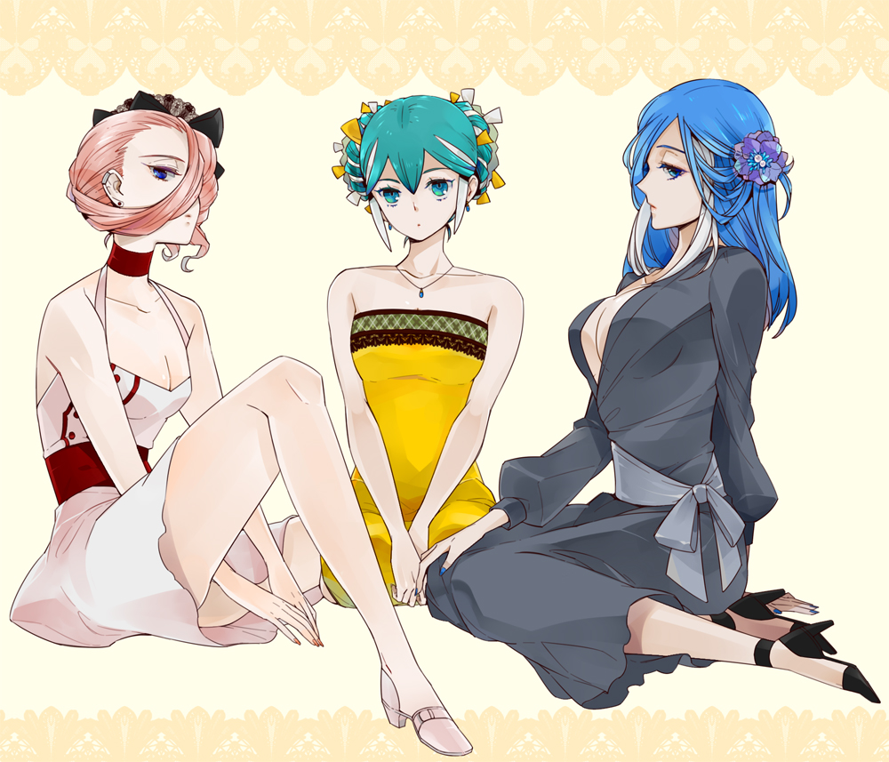 blue_eyes, blue_hair, dress, drill_hair, flower, high_heels, inazuma_eleven, inazuma_eleven_(series)