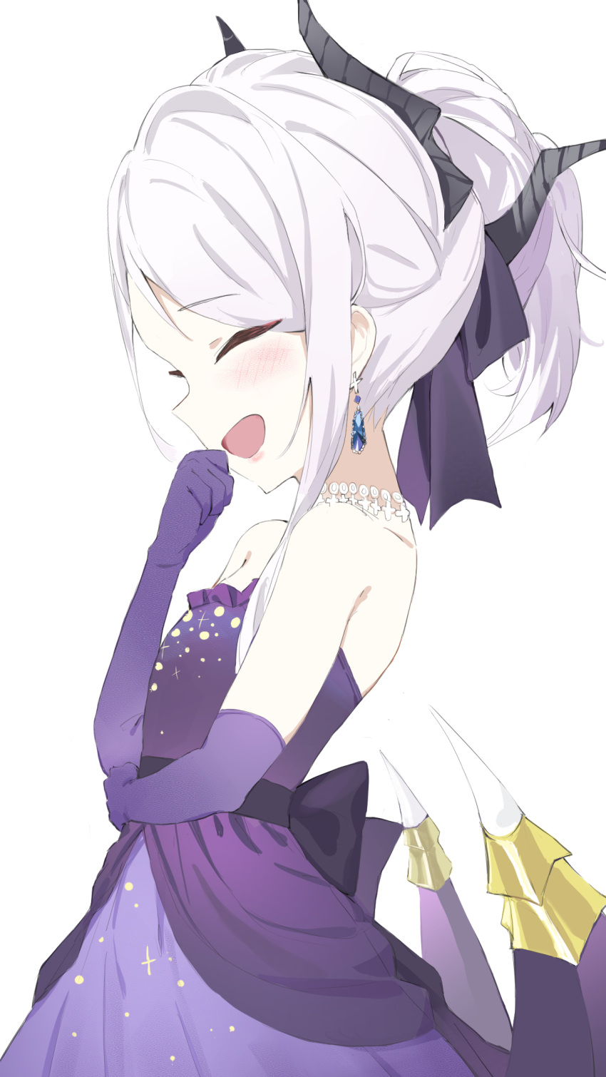 1girl, bare_shoulders, black_ribbon, blue_archive, blush, bow, closed_eyes, collarbone