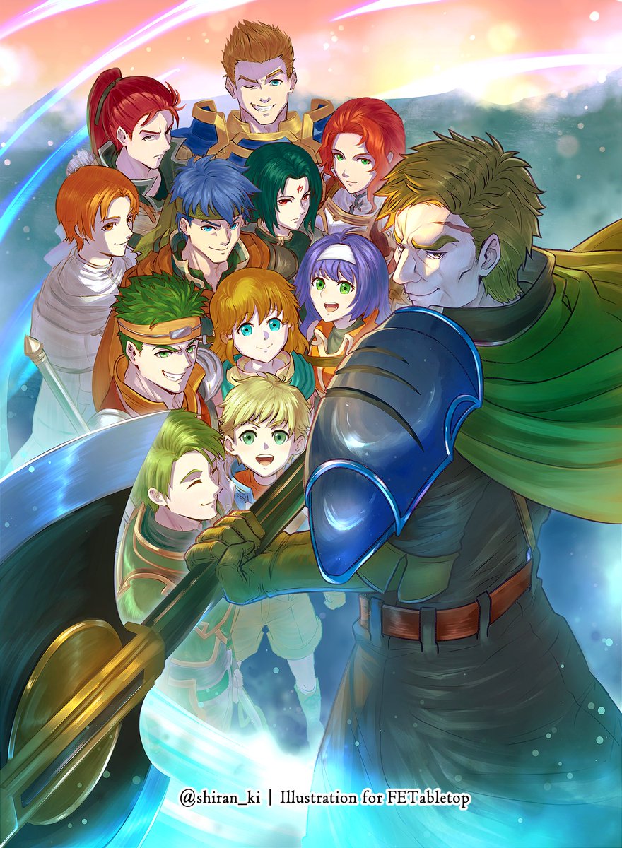 3girls, 6+boys, armor, axe, battle_axe, blonde_hair, blue_eyes, blue_hair