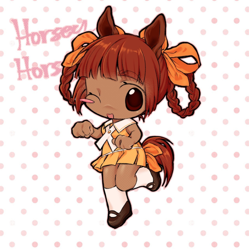 1girl, 2000s_(style), :d, animal_ears, blush_stickers, braided_hair_rings, brown_eyes, chibi