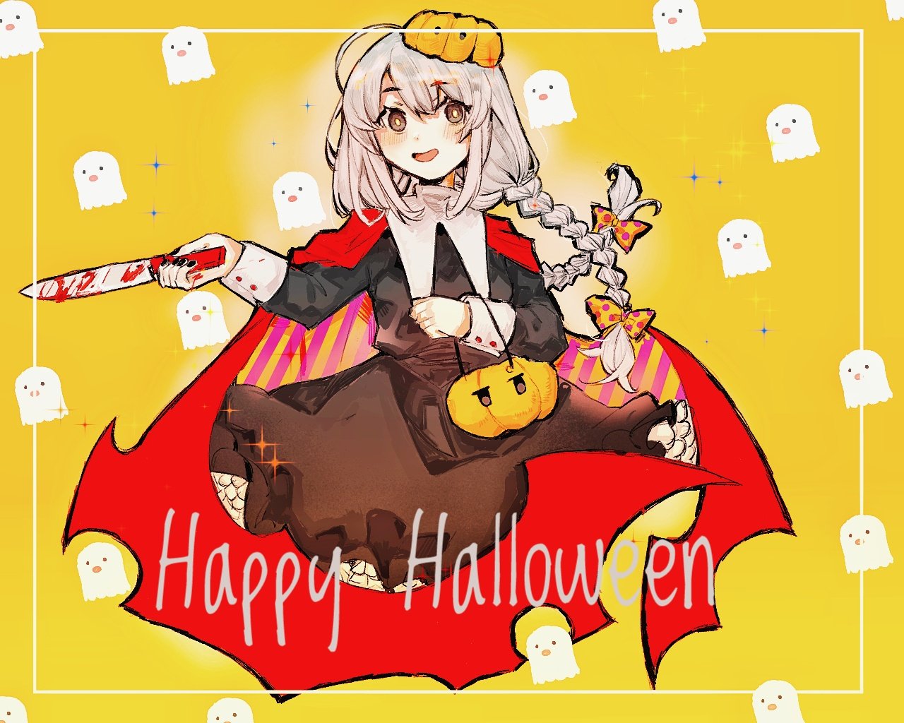 1girl, akasasachii, black_dress, blush, bow, braid, brown_eyes, cape