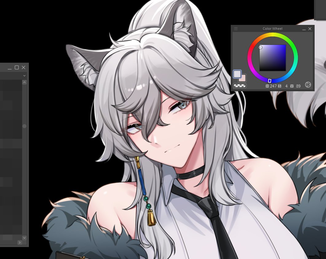 1girl, animal_ear_fluff, animal_ears, arknights, bare_shoulders, black_background, black_choker, black_necktie