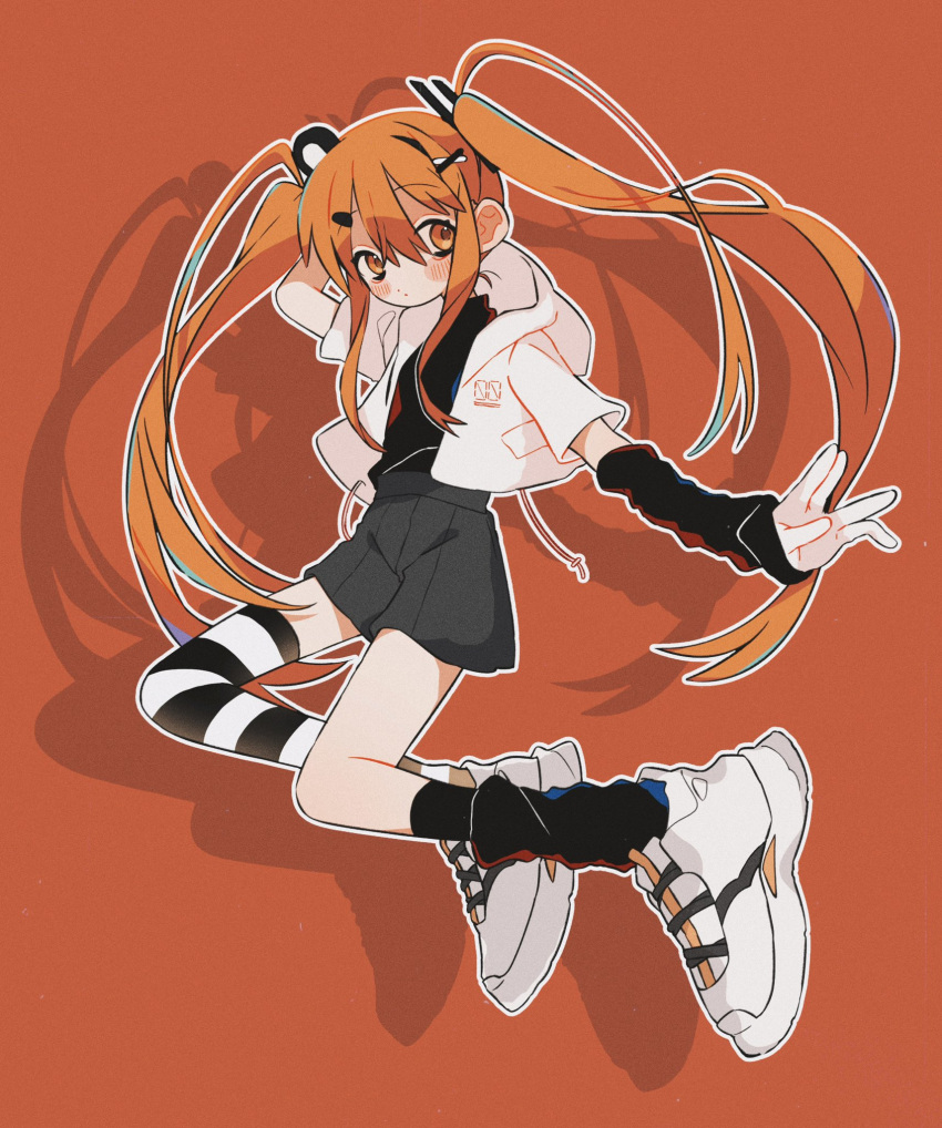 1girl, a.i._voice, adachi_rei, alternate_costume, alternate_hair_length, alternate_hairstyle, arm_up, black_arm_warmers