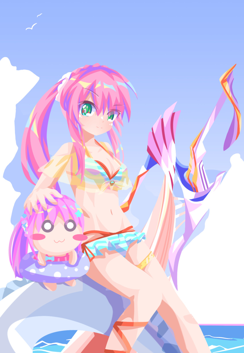 1girl, aikawa_megumi, blue_sky, character_doll, evanhehehe, green_eyes, heaven_burns_red, highres