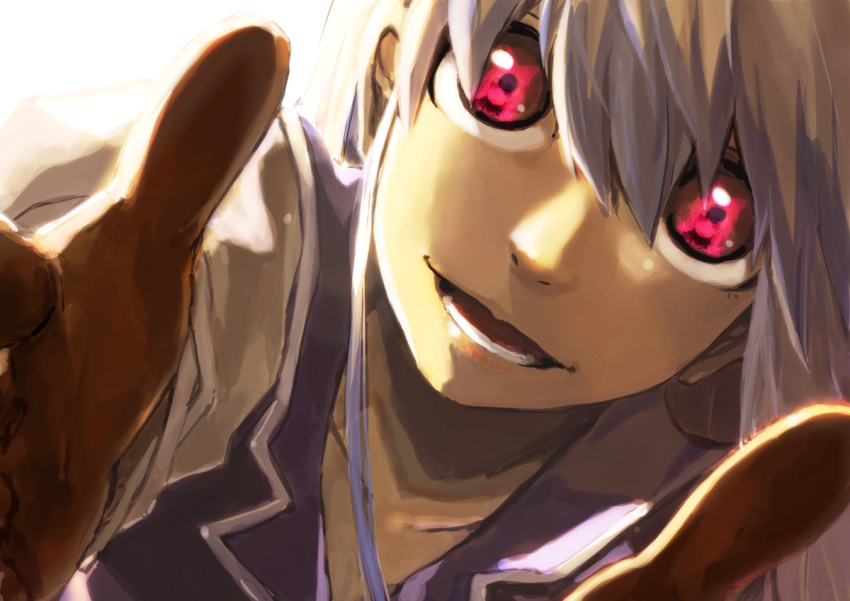 eye_reflection, face, foreshortening, fujiwara_no_mokou, hands, holysnow, kamishirasawa_keine, pov