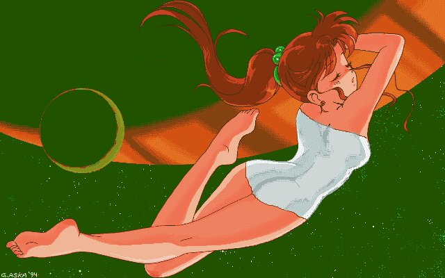 4bpp, bishoujo_senshi_sailor_moon, brown_hair, closed_eyes, eyes_closed, g.aska, green, hair_bobbles, kino_makoto, laying, legs, lingerie, lying, old_school, oldschool, ponytail, sailor_jupiter, sleeping, underwear