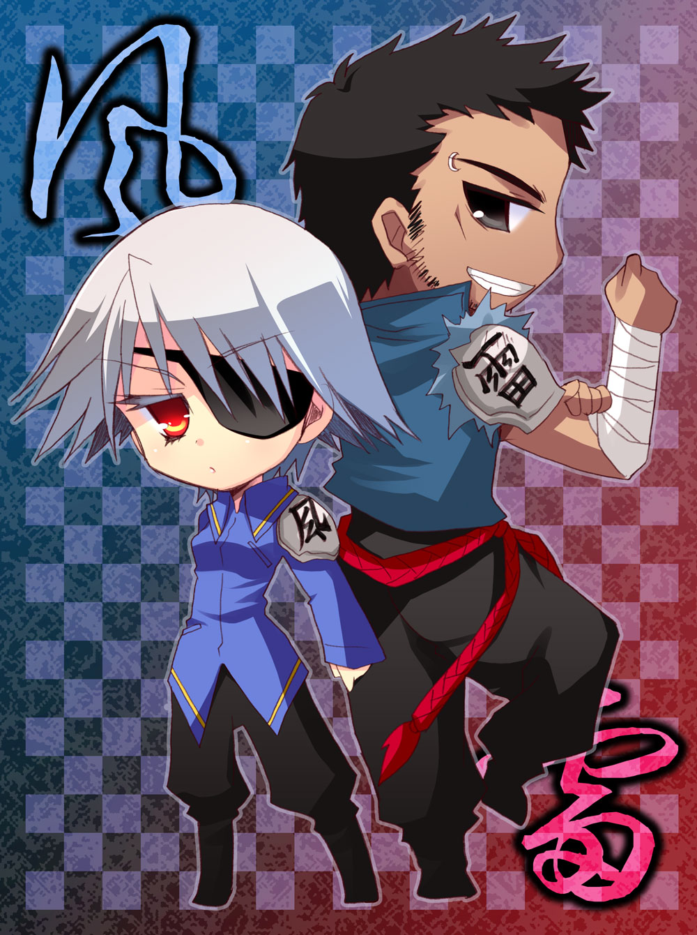 eyepatch, final_fantasy, final_fantasy_viii, fuujin_(ff8), highres, izumi_makoto, raijin_(ff8), red_eyes
