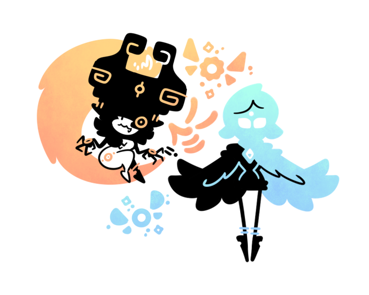 2girls, aqua_hair, fairy, fi_(zelda), flat_color, kreamy_kae, limited_palette, midna