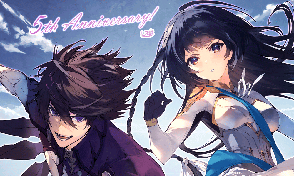 1boy, 1girl, ahoge, artist_name, blue_eyes, blue_hair, blue_sky, braid