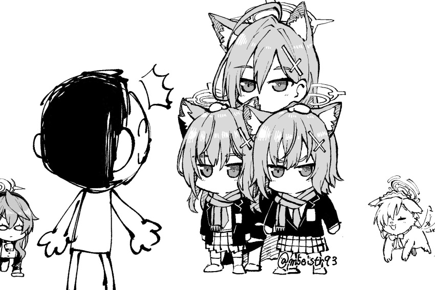 1boy, 4girls, ^^^, ako_(blue_archive), animal_ears, animalization, asuna_(blue_archive), blue_archive