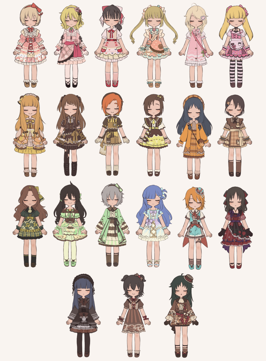 6+girls, akagi_miria, asari_nanami, black_hair, blonde_hair, blue_hair, brown_hair, closed_eyes
