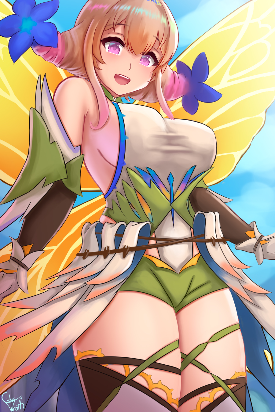 1girl, breasts, ciderwrath, dress, fairy, fairy_wings, fire_emblem, fire_emblem_heroes