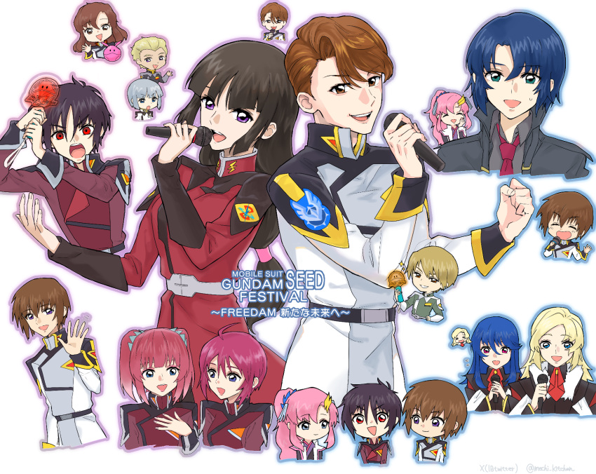 agnes_giebenrath, ahoge, athrun_zala, black_hair, blonde_hair, blue_eyes, blue_hair, blush
