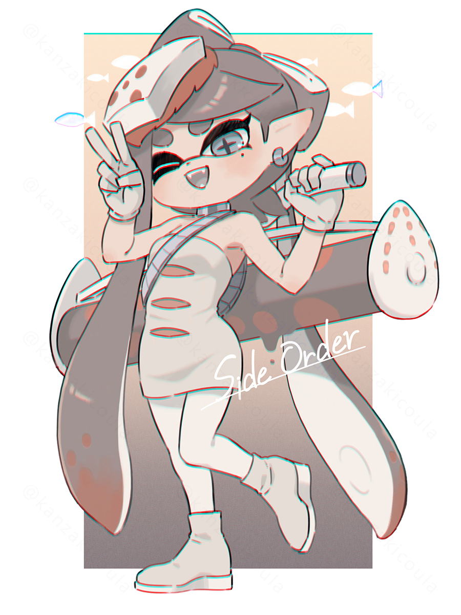 1girl, alternate_color, bow-shaped_hair, brown_hair, callie_(splatoon), chromatic_aberration, copyright_name, coula_cat