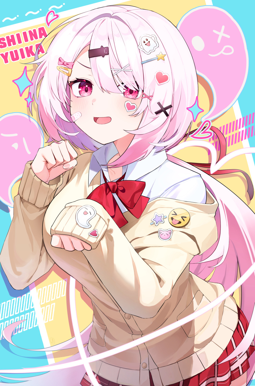 1girl, absurdres, bandaid, bandaid_on_cheek, bandaid_on_face, bluemallow, breasts, cardigan