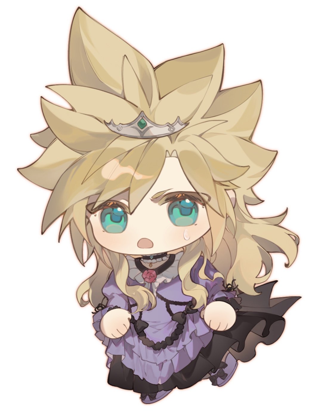 1boy, back_bow, black_trim, blonde_hair, blue_eyes, blush, bow, chibi