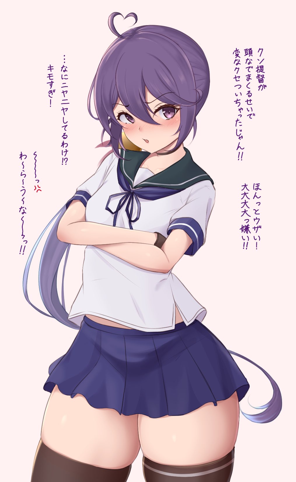 1girl, 88942731ne, ahoge, akebono_(kancolle), akebono_kai_ni_(kancolle), bell, black_choker, black_thighhighs