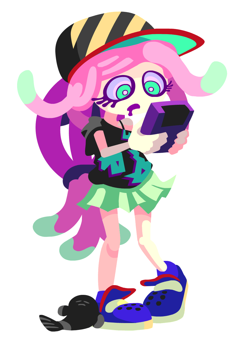 1girl, animated, animated_gif, baseball_cap, black_shirt, blue_footwear, clownfish, commentary