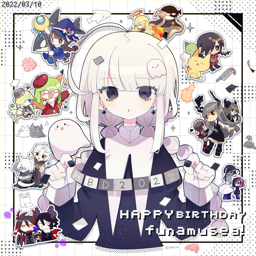 2022, 6+boys, 6+girls, :o, absurdres, ahoge, anchor_hat_ornament, angel