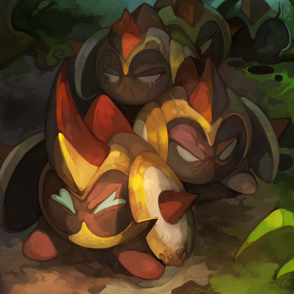 aqua_eyes, commentary, english_commentary, falinks, grass, leaf, no_humans, outdoors