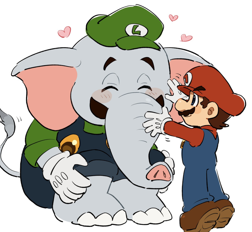 2boys, animal_ears, barefoot, blue_eyes, blue_overalls, brothers, brown_footwear, brown_hair