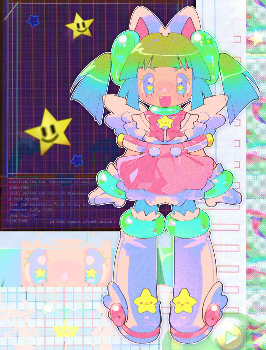 1girl, :3, :d, angel_wings, animal_ears, boots, cat_ears, commentary