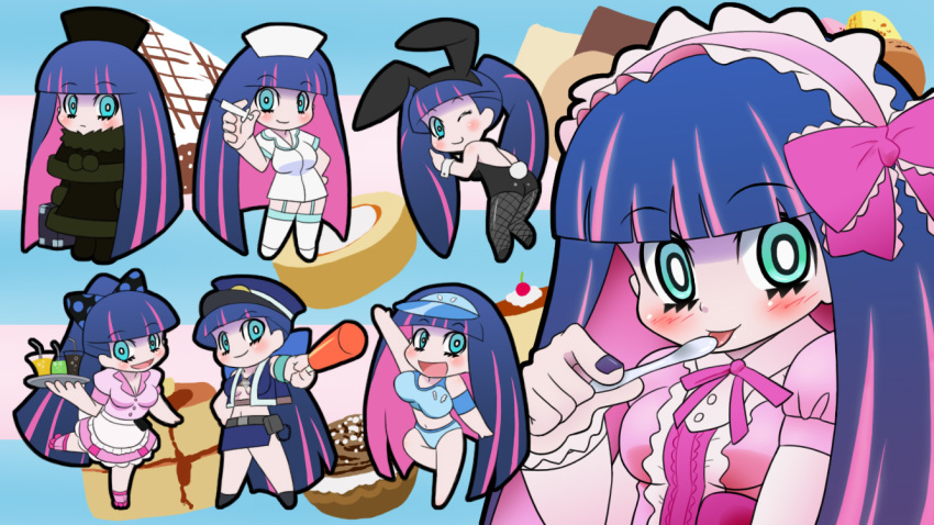 apron, bunny_ears, bunnysuit, cosplay, drink, food, green_eyes, hat