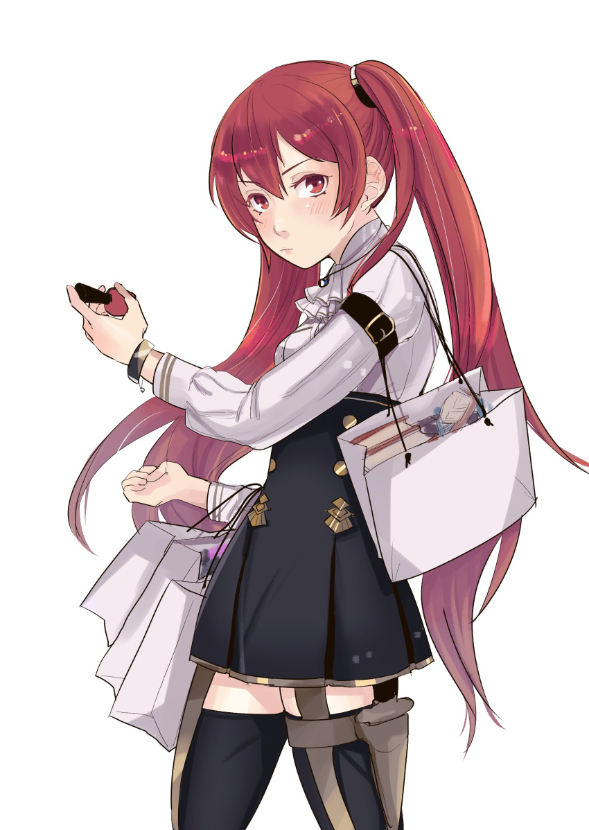 1girl, absurdres, alternate_costume, ascot, bag, black_skirt, cosmetics, fire_emblem