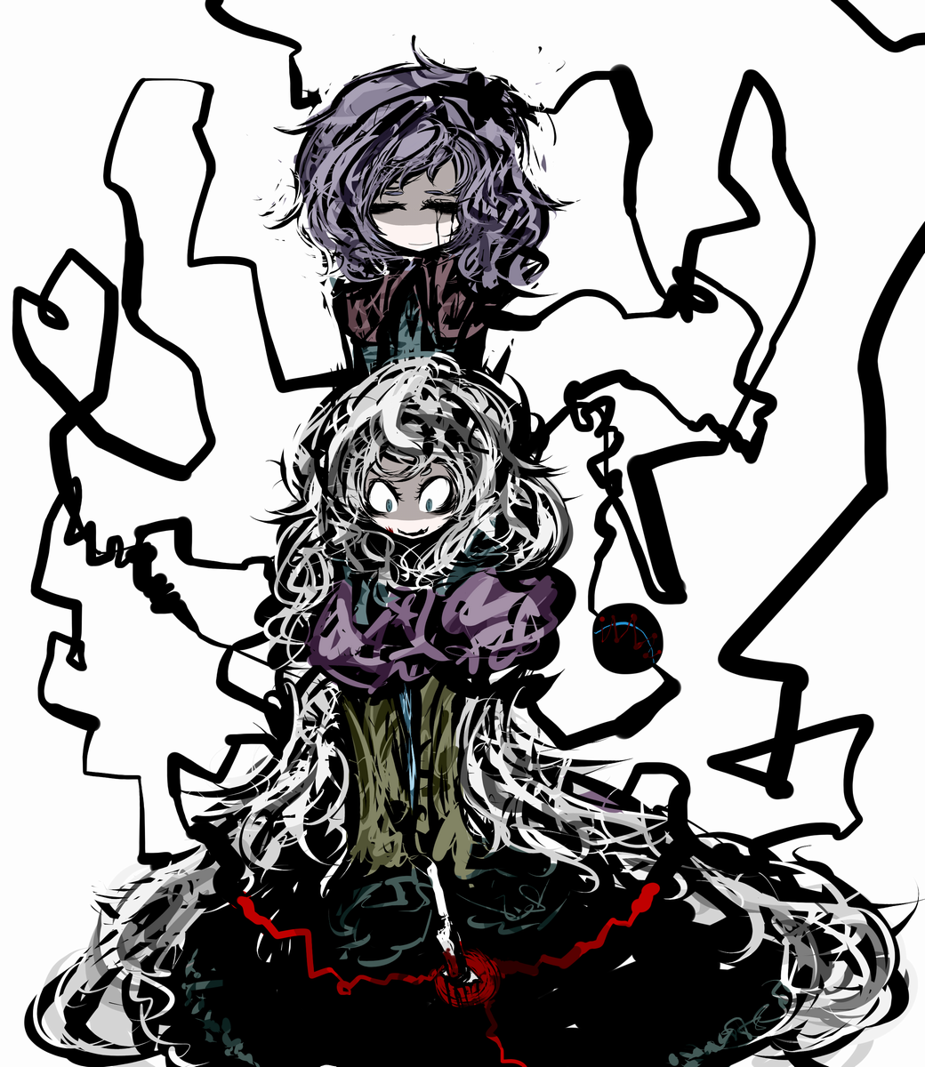 blood, blood_tears, bloody_tears, f7(eiki), highres, komeiji_koishi, komeiji_satori, short_hair