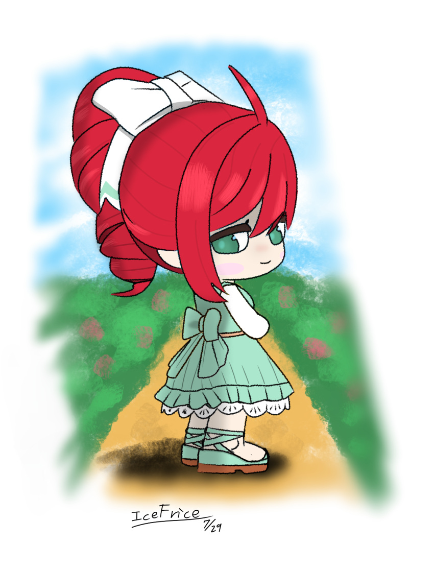 1girl, ahoge, alternate_costume, bow, chibi, chibi_only, crossed_arms, dress