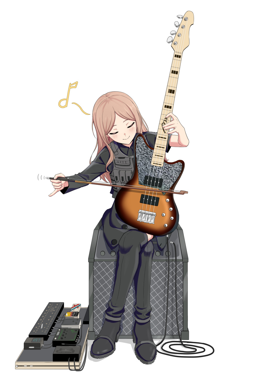 1girl, absurdres, amplifier, anglediana, asymmetrical_sleeves, bang_dream!, bang_dream!_it's_mygo!!!!!, bass_guitar