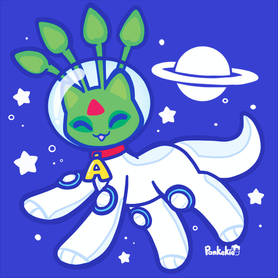 aisha_(neopets), alien, alien_aisha, animal_focus, antennae, blue_background, closed_eyes, collar
