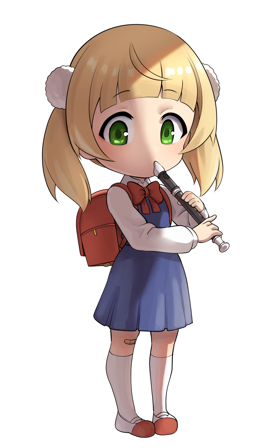 1girl, aged_down, ahoge, ajidot, backpack, bag, bandaid, bandaid_on_leg