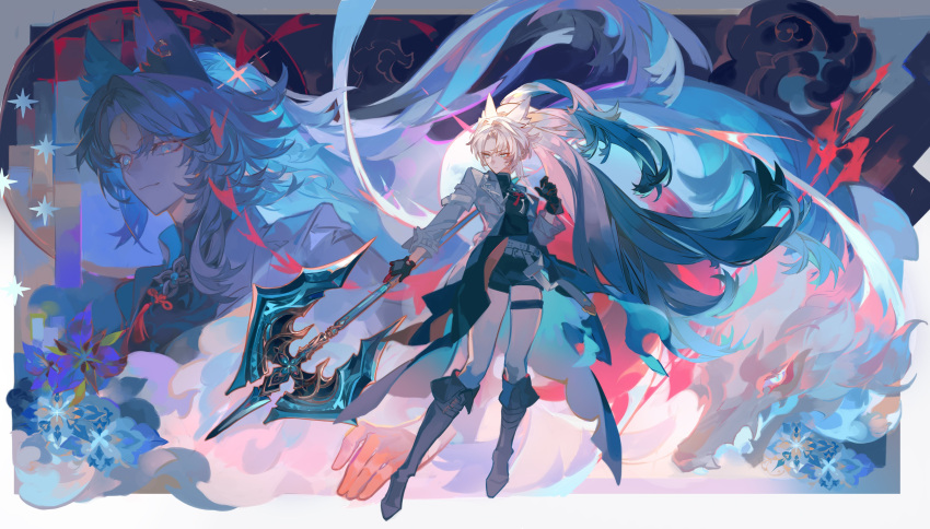 absurdres, animal_ears, axe, boots, dragon, feixiao_(honkai:_star_rail), gloves, highres