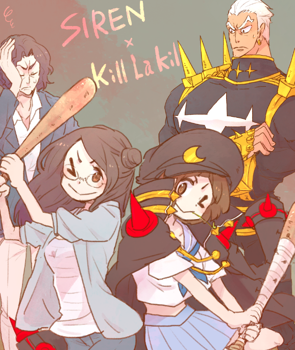 >_o, 2boys, 2girls, :>, anno_yoriko, baseball_bat, black_hair, black_hat