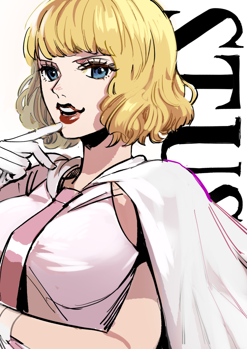1girl, absurdres, blonde_hair, blue_eyes, character_name, commentary_request, curly_hair, dress