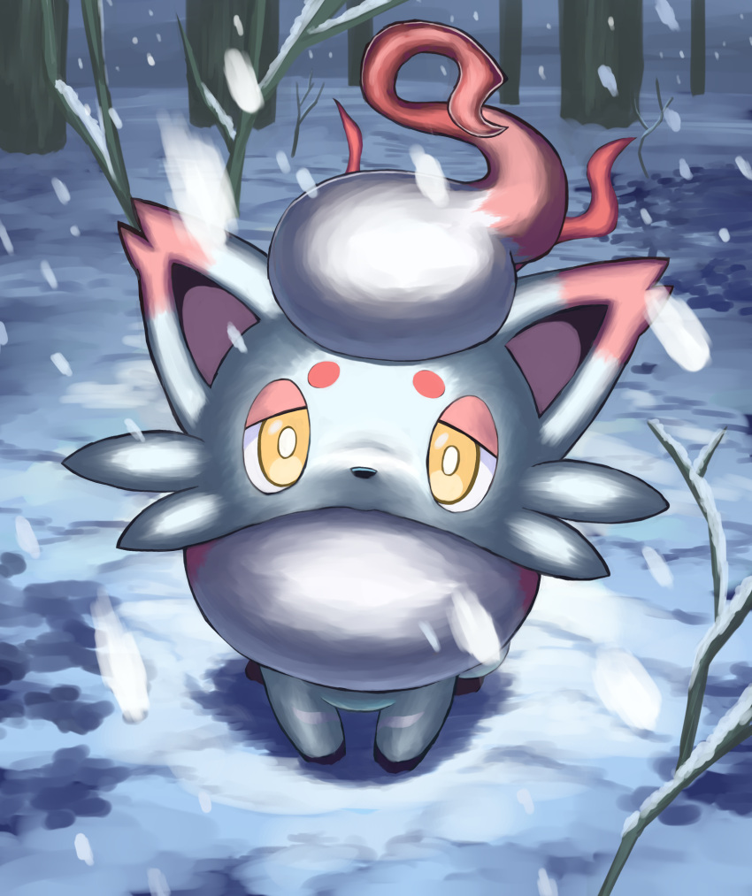 animal_focus, branch, bright_pupils, commentary_request, dusk, fox, full_body, highres