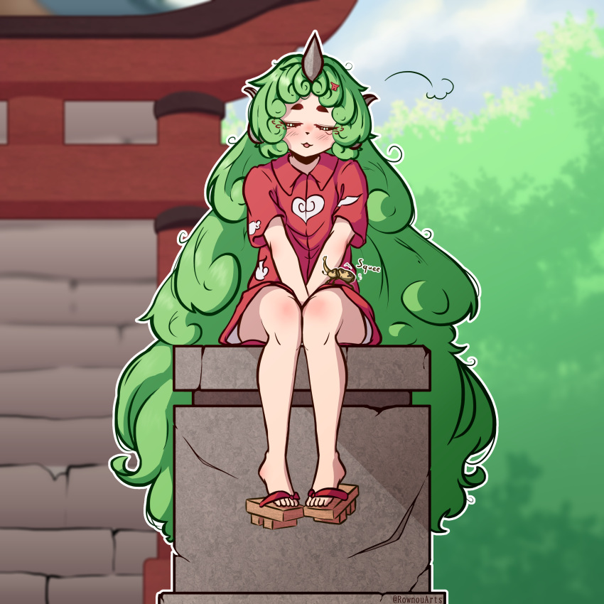 1girl, :3, absurdly_long_hair, absurdres, artist_name, between_legs, blue_sky, blush