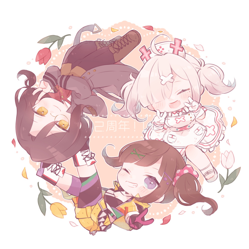 1boy, 2girls, absurdres, apron, ascot, black_coat, black_footwear, black_gloves