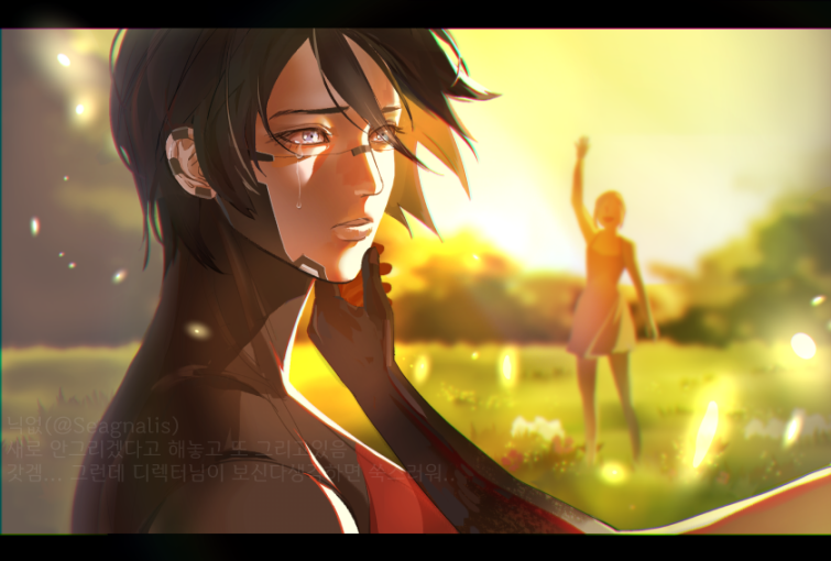 2girls, android, ariane_yeong, black_hair, blue_eyes, camisole, cyberpunk, elster_(signalis)