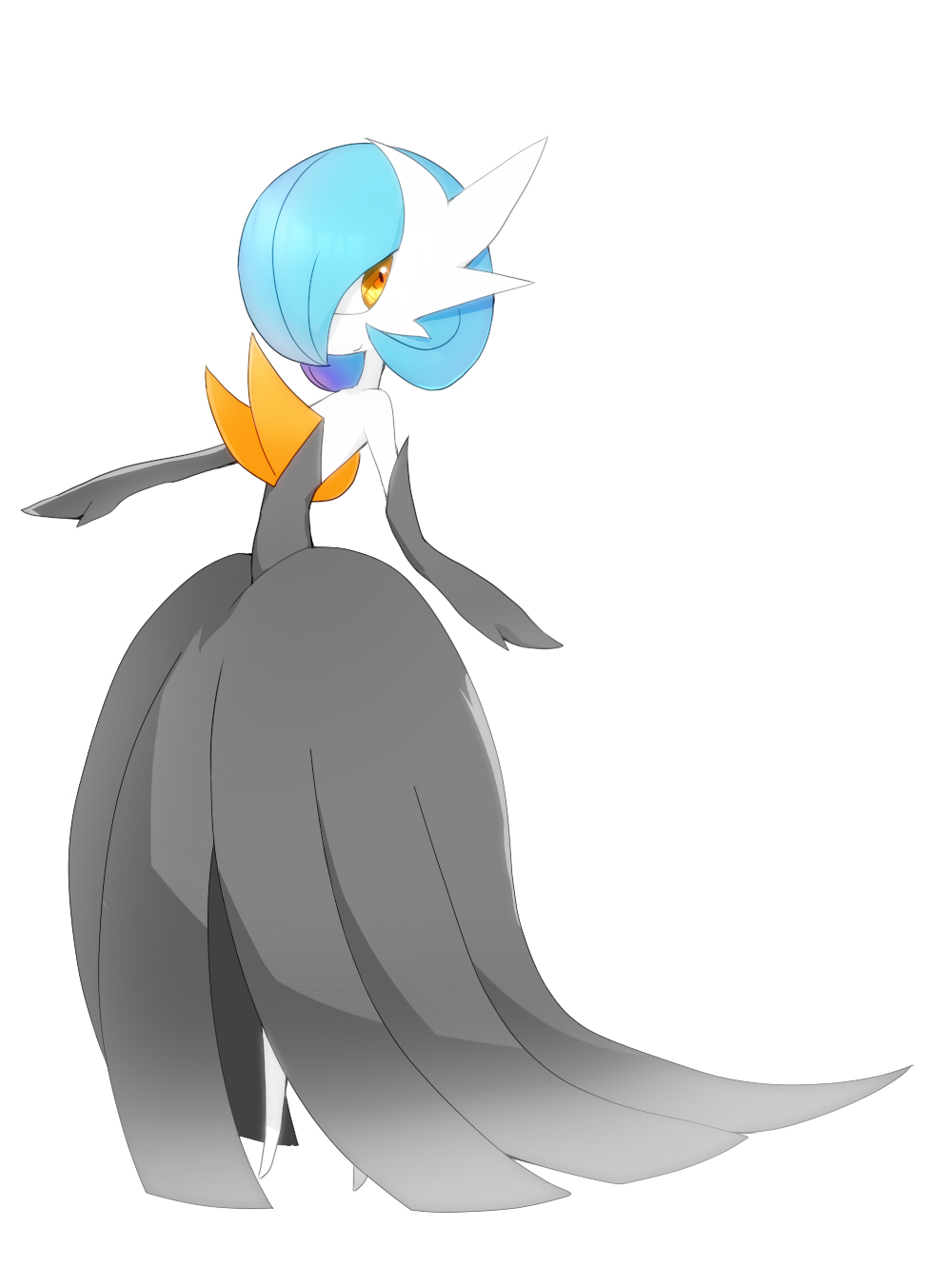 alternate_color, black_dress, black_gloves, blue_hair, bob_cut, dress, elbow_gloves, gardevoir