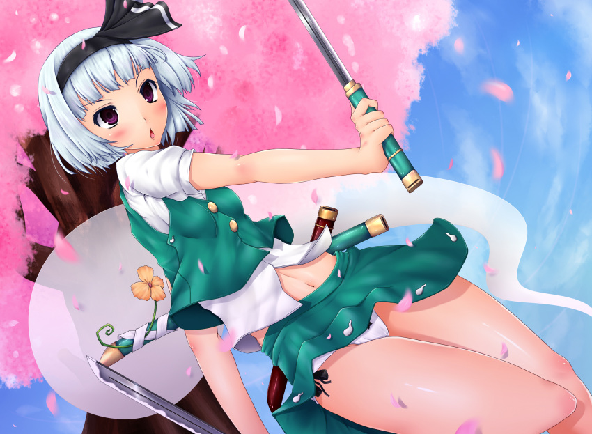 :o, absurdres, ao_banana, bad_id, blush, cherry_blossoms, dual_persona, dual_wielding