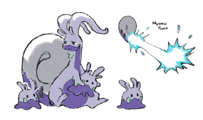 black_eyes, commentary, creature_focus, english_text, full_body, goodra, goomy, highres