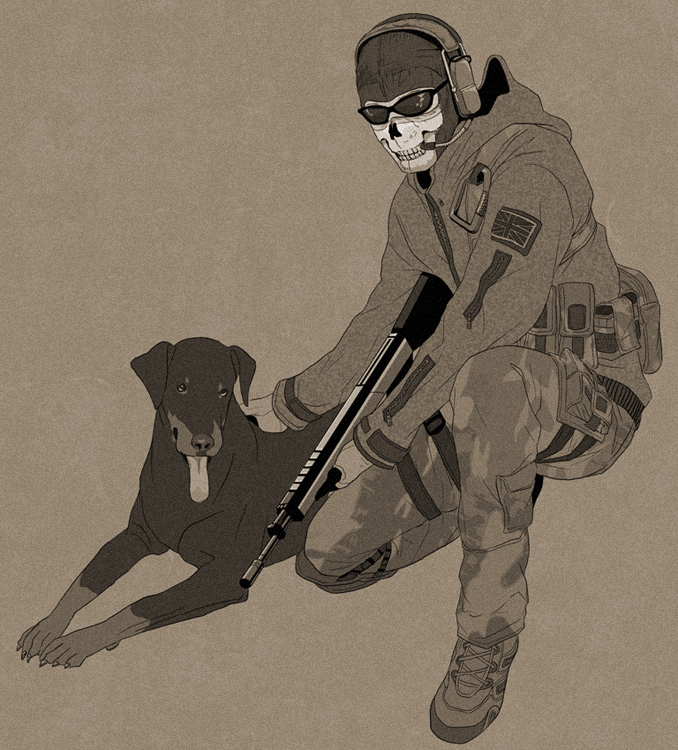 call_of_duty, call_of_duty:_modern_warfare_2, dog, gb_(doubleleaf), genmaipudding, ghost_(modern_warfare_2), gloves, gun
