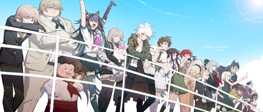 6+boys, 6+girls, ^_^, ahoge, alternate_hairstyle, angel_wings, animal, animal_on_hand